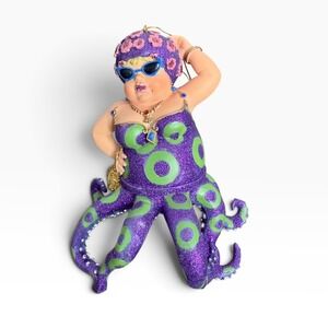 December Diamonds Miss Fran III Octopus Mermaid Glitter Ornament Purple 6.5"